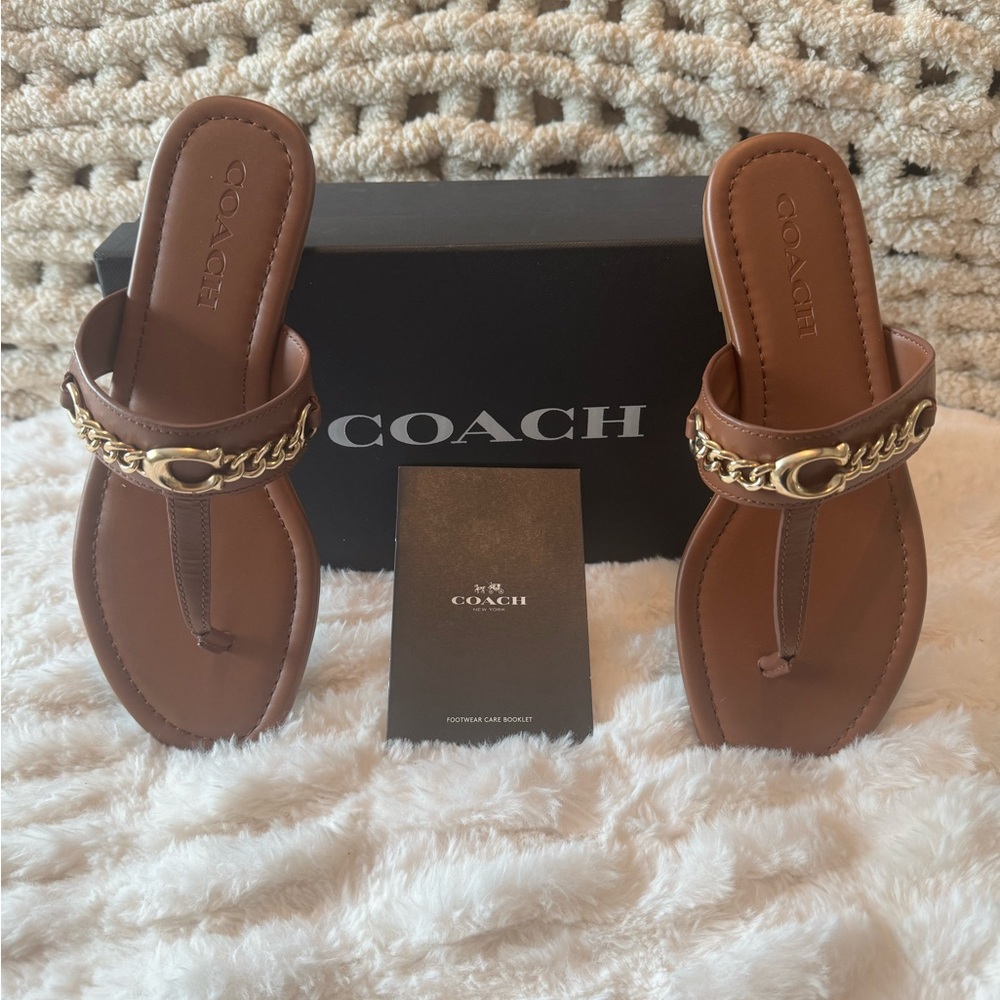 Coach size 8 Jaclyn Brown and Gold Leather Sandals Style FG3443 233148 Saddle